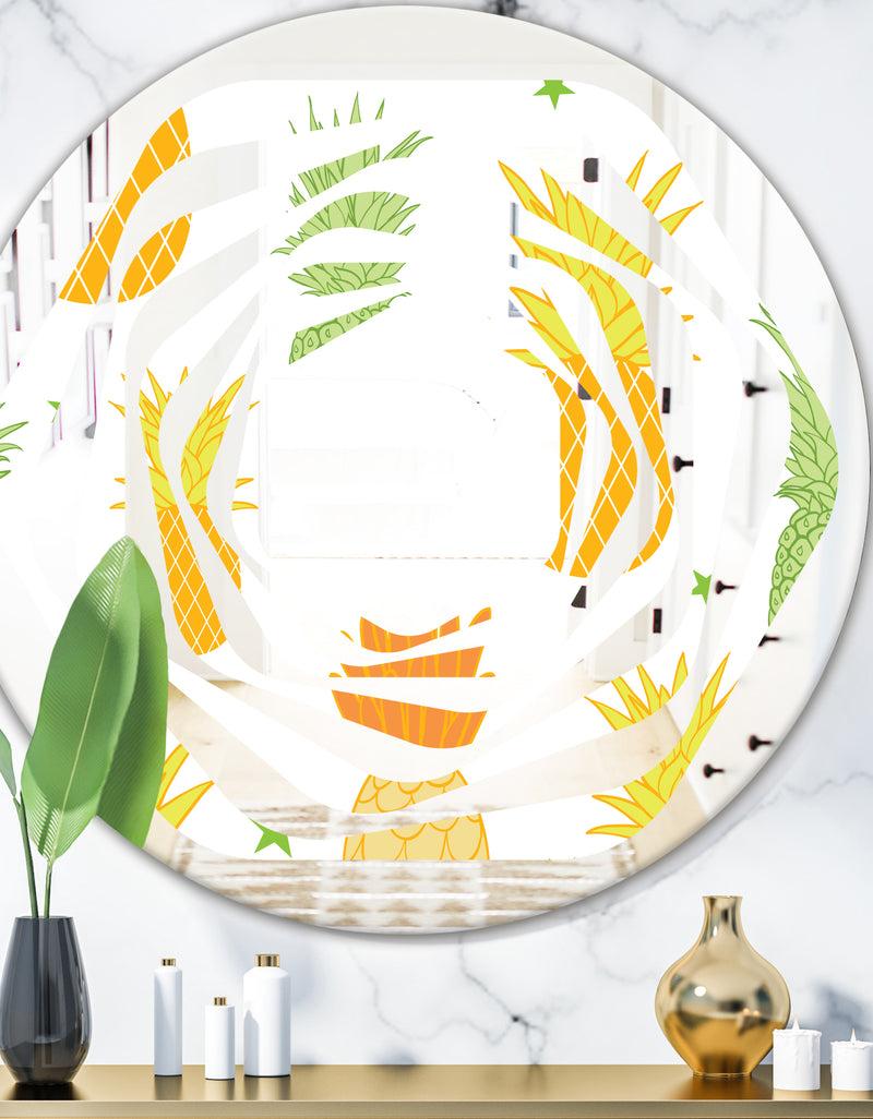 DesignQ Pineapple Summer Bliss II - Modern Round or Oval Wall Mirror - Whirl