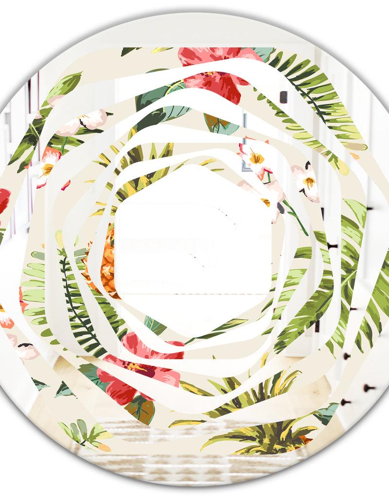 DesignQ Pineapple Summer Bliss IV - Cottage Round Or Oval Wall Mirror - Whirl