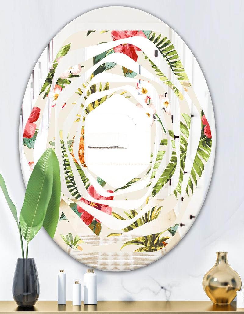 DesignQ Pineapple Summer Bliss IV - Cottage Round Or Oval Wall Mirror - Whirl