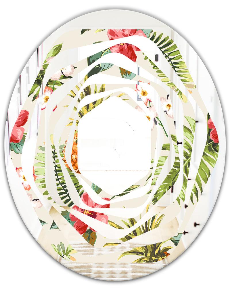 DesignQ Pineapple Summer Bliss IV - Cottage Round Or Oval Wall Mirror - Whirl