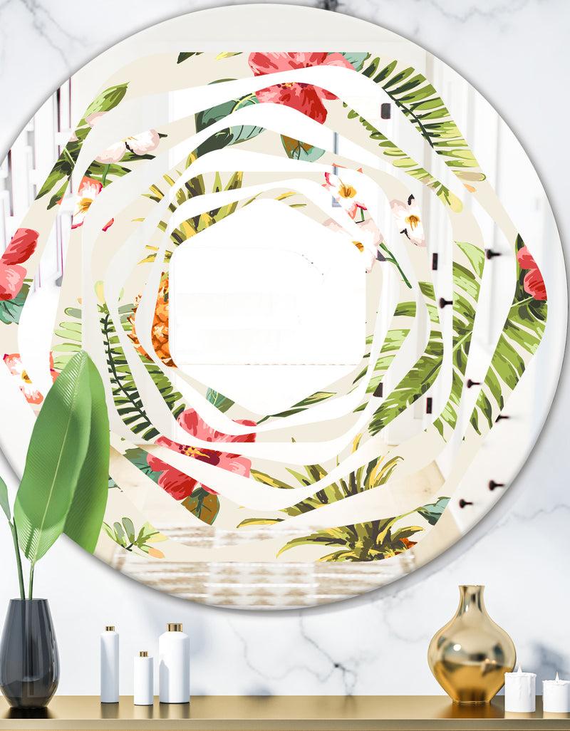 DesignQ Pineapple Summer Bliss IV - Cottage Round or Oval Wall Mirror - Whirl