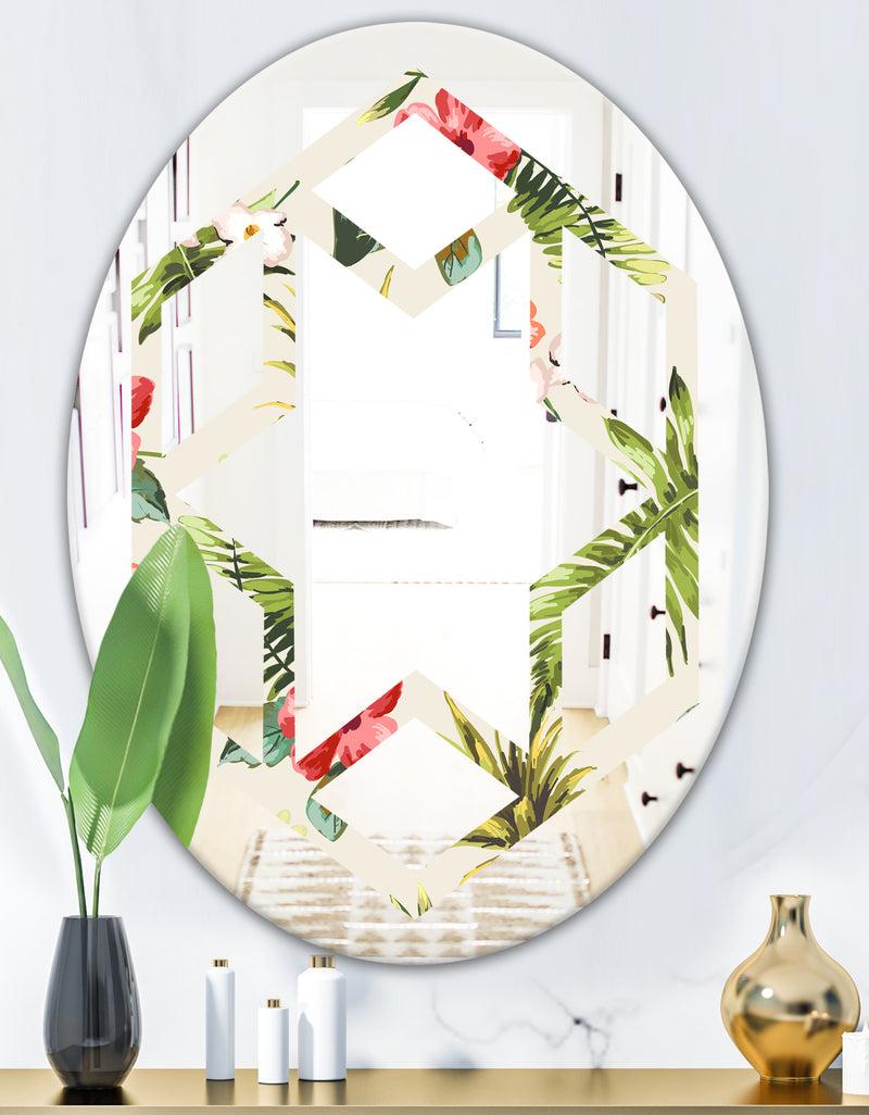DesignQ Pineapple Summer Bliss IV - Cottage Round Or Oval Wall Mirror - Hexagon Star