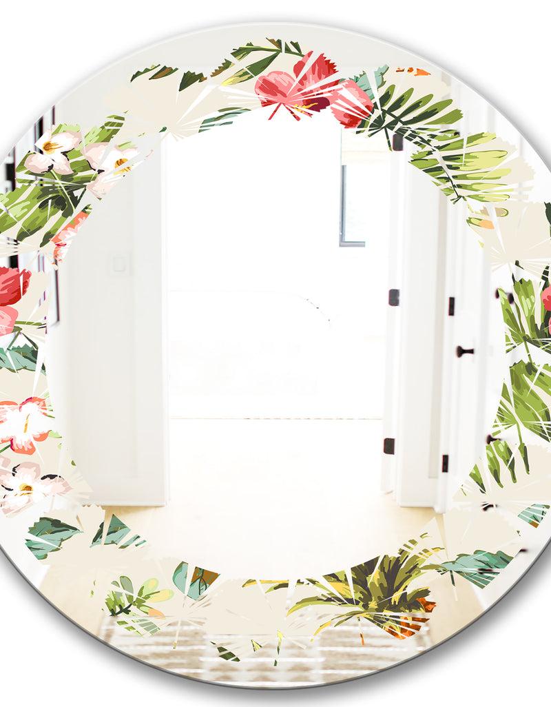 DesignQ Pineapple Summer Bliss IV - Cottage Round Or Oval Wall Mirror - Leaves