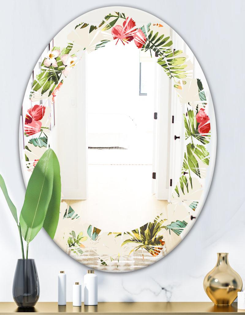 DesignQ Pineapple Summer Bliss IV - Cottage Round Or Oval Wall Mirror - Leaves