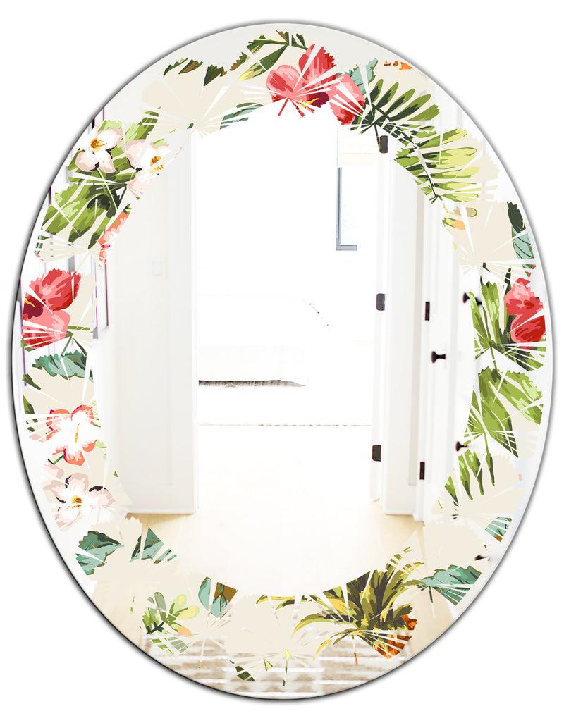 DesignQ Pineapple Summer Bliss IV - Cottage Round Or Oval Wall Mirror - Leaves