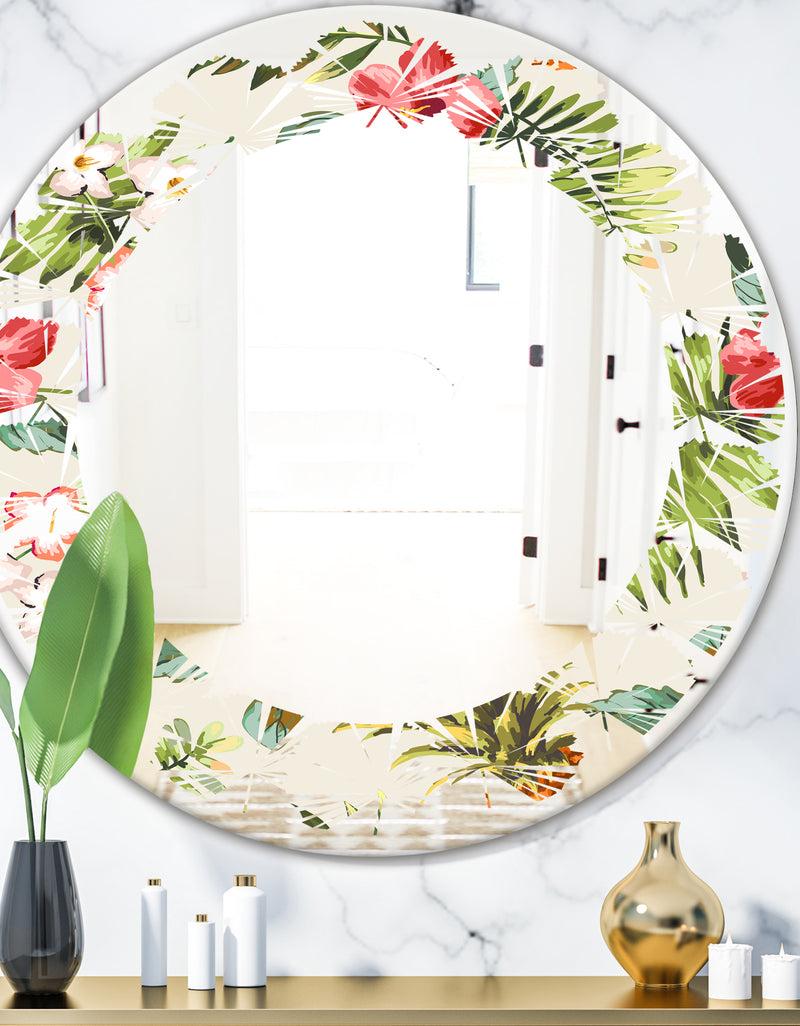 DesignQ Pineapple Summer Bliss IV - Cottage Round or Oval Wall Mirror - Leaves