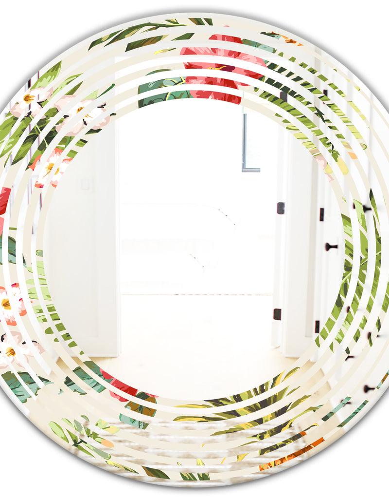 DesignQ Pineapple Summer Bliss IV - Cottage Round Or Oval Wall Mirror - Wave
