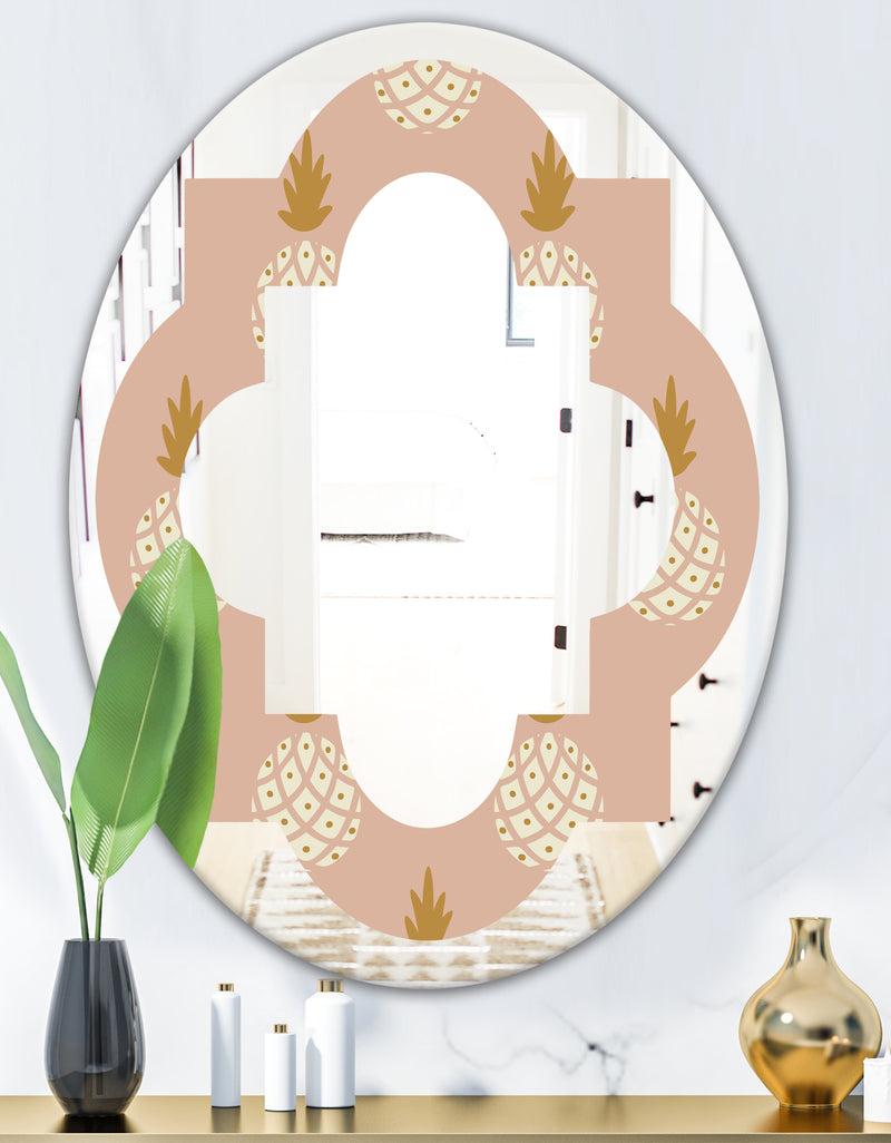 DesignQ Pineapple Summer Bliss VII - Modern Round Or Oval Wall Mirror - Quatrefoil