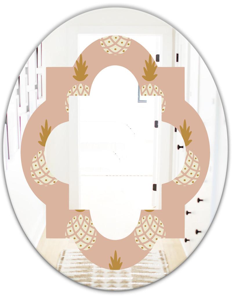 DesignQ Pineapple Summer Bliss VII - Modern Round Or Oval Wall Mirror - Quatrefoil