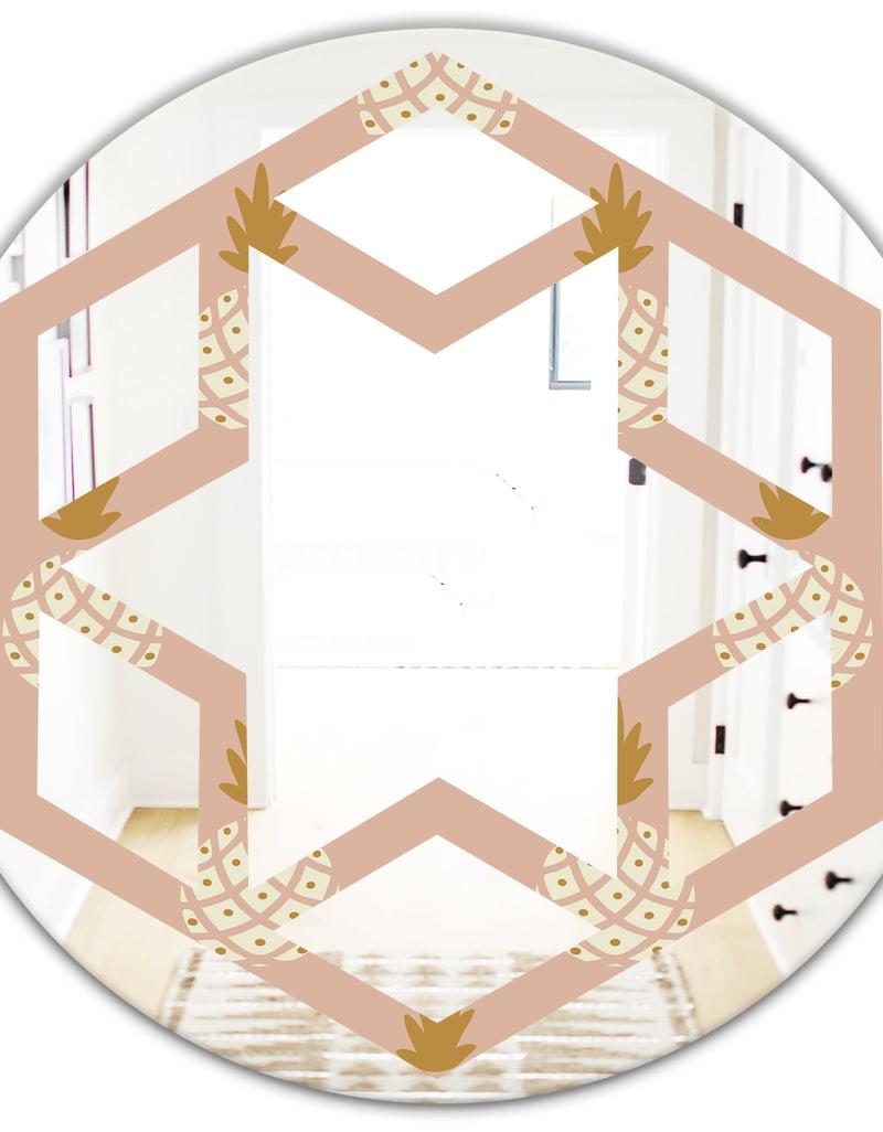DesignQ Pineapple Summer Bliss VII - Modern Round Or Oval Wall Mirror - Hexagon Star