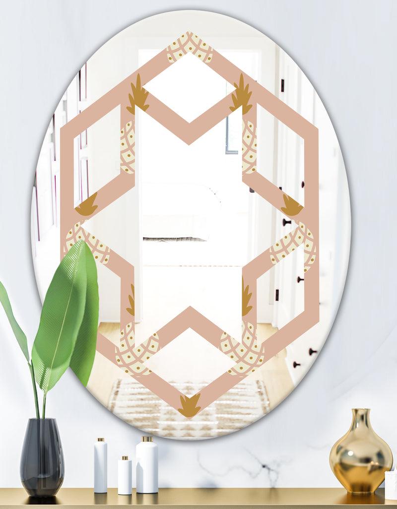 DesignQ Pineapple Summer Bliss VII - Modern Round Or Oval Wall Mirror - Hexagon Star