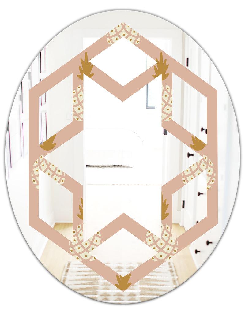 DesignQ Pineapple Summer Bliss VII - Modern Round Or Oval Wall Mirror - Hexagon Star