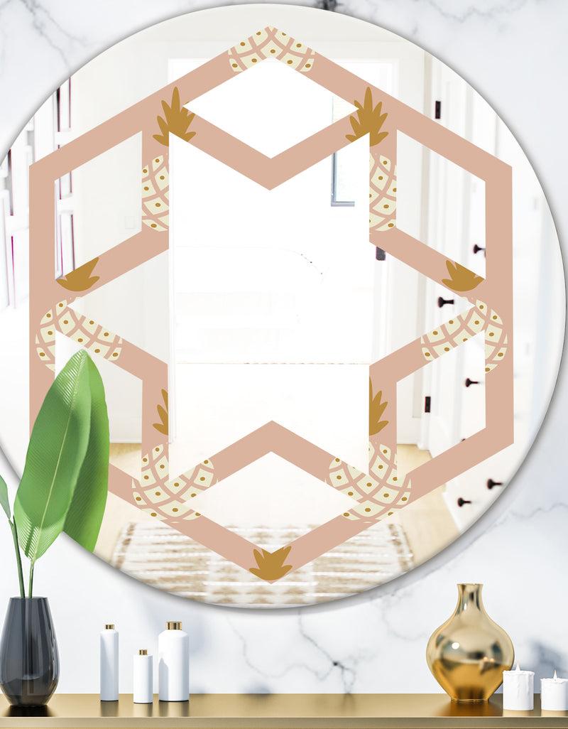 DesignQ Pineapple Summer Bliss VII - Modern Round or Oval Wall Mirror - Hexagon Star