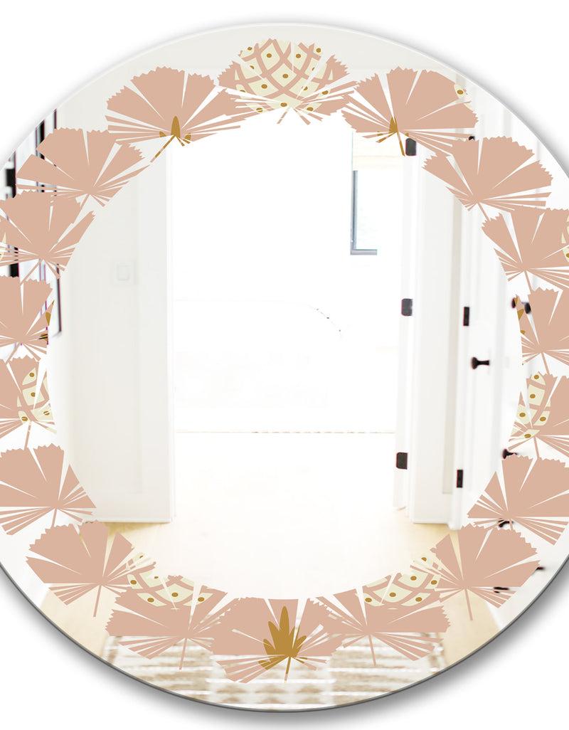 DesignQ Pineapple Summer Bliss VII - Modern Round Or Oval Wall Mirror - Leaves