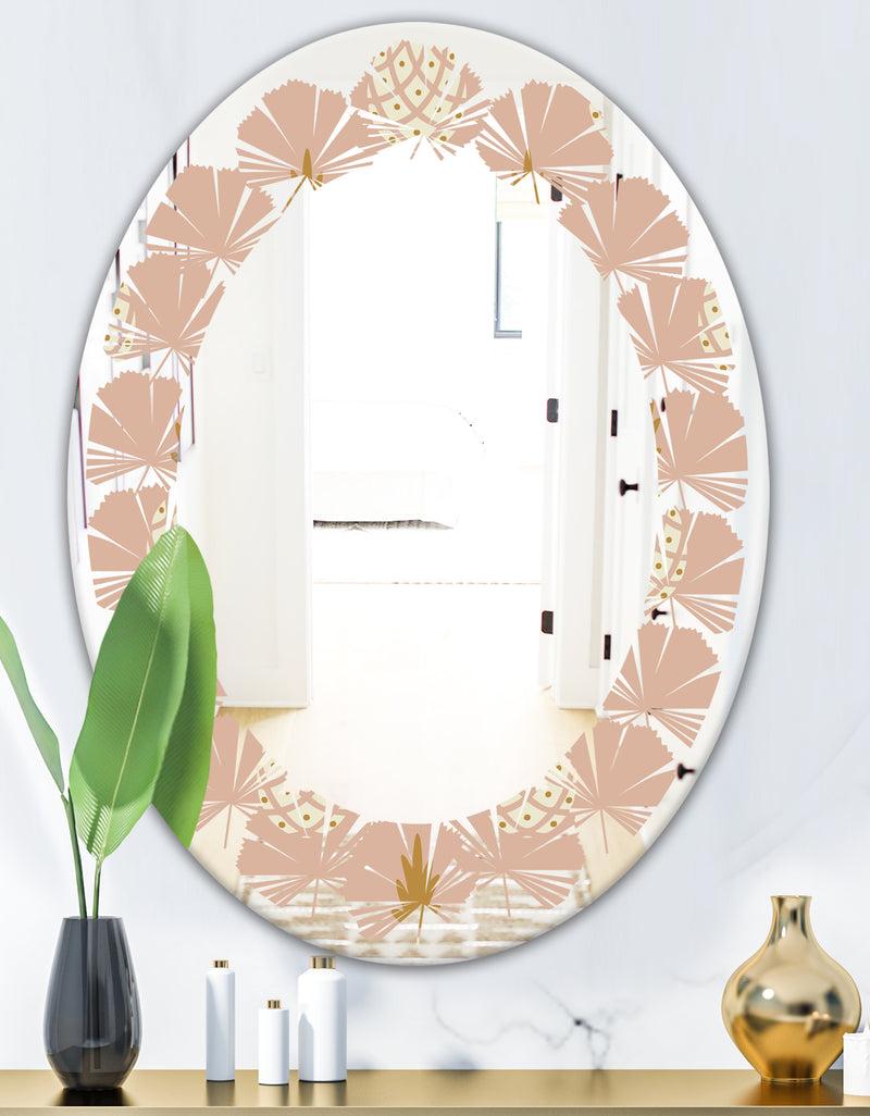 DesignQ Pineapple Summer Bliss VII - Modern Round Or Oval Wall Mirror - Leaves