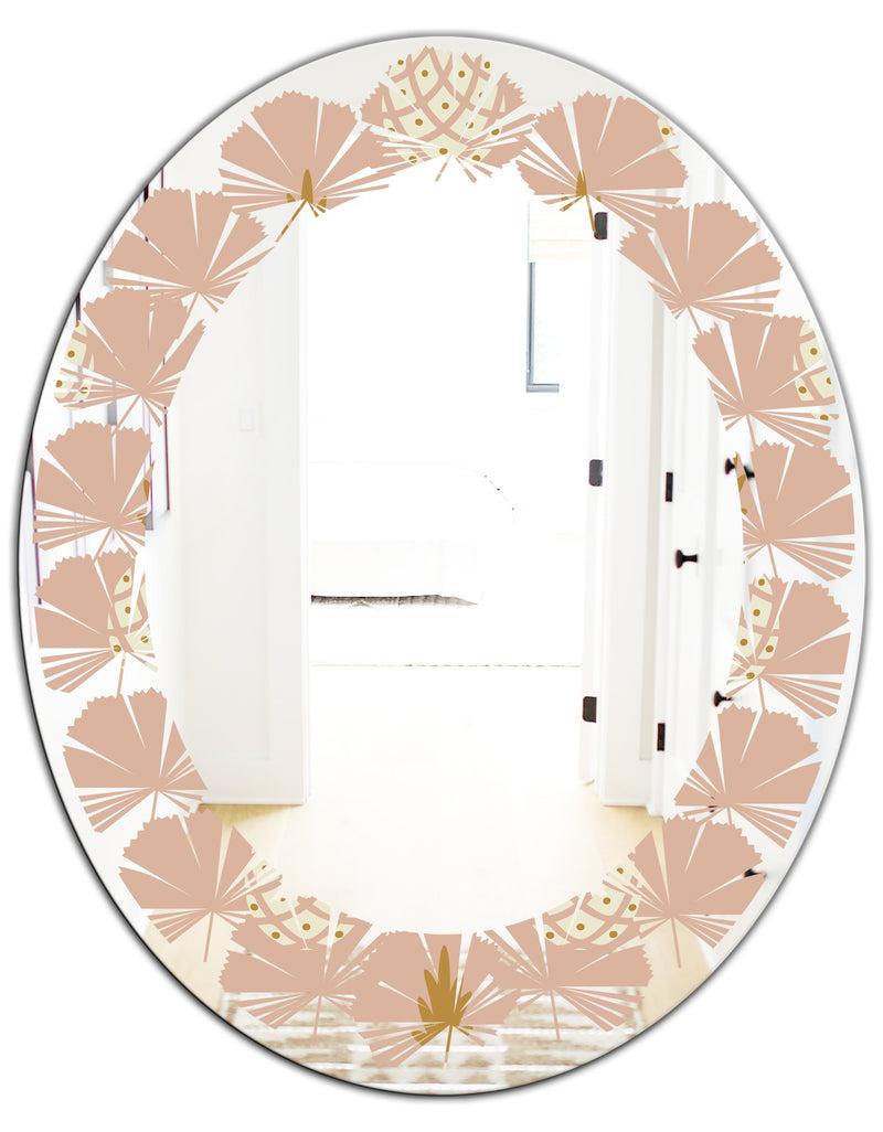 DesignQ Pineapple Summer Bliss VII - Modern Round Or Oval Wall Mirror - Leaves