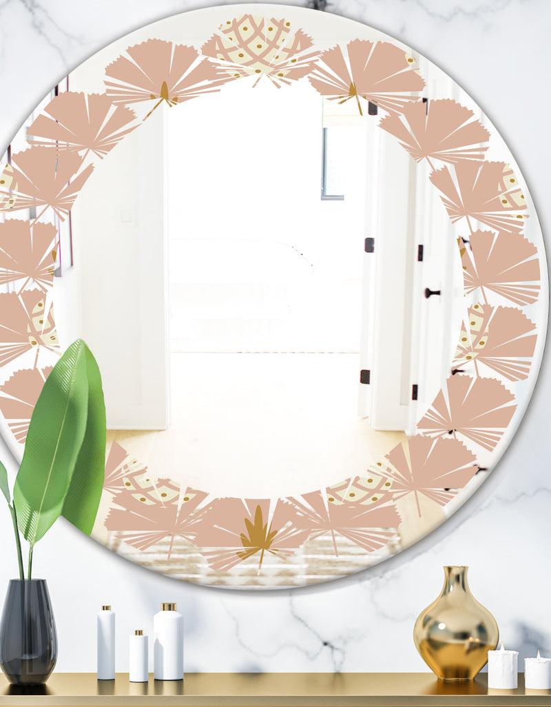 DesignQ Pineapple Summer Bliss VII - Modern Round or Oval Wall Mirror - Leaves