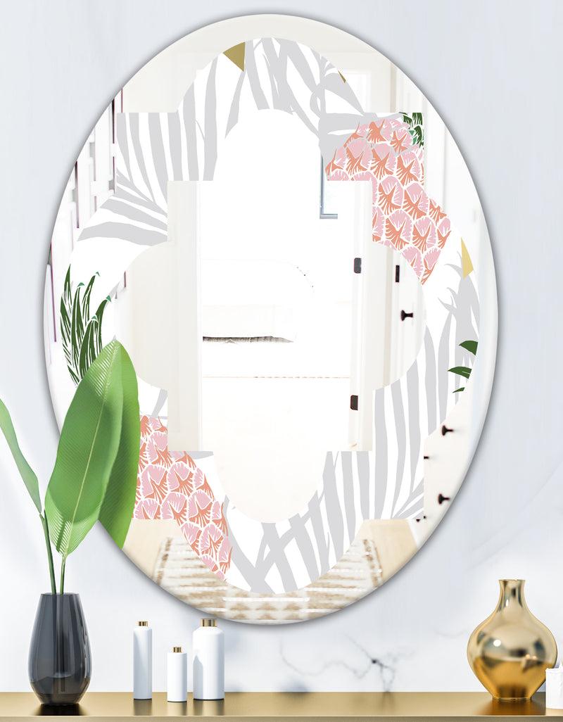 DesignQ Pineappple On Tropical Leaves - Modern Round Or Oval Wall Mirror - Quatrefoil
