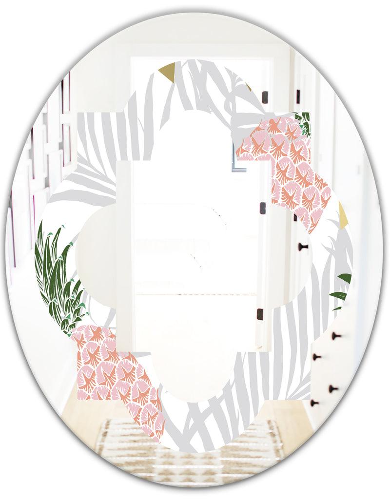 DesignQ Pineappple On Tropical Leaves - Modern Round Or Oval Wall Mirror - Quatrefoil