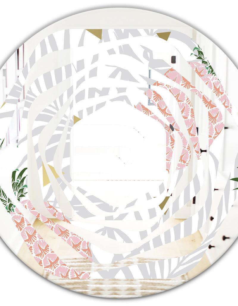DesignQ Pineappple On Tropical Leaves - Modern Round Or Oval Wall Mirror - Whirl