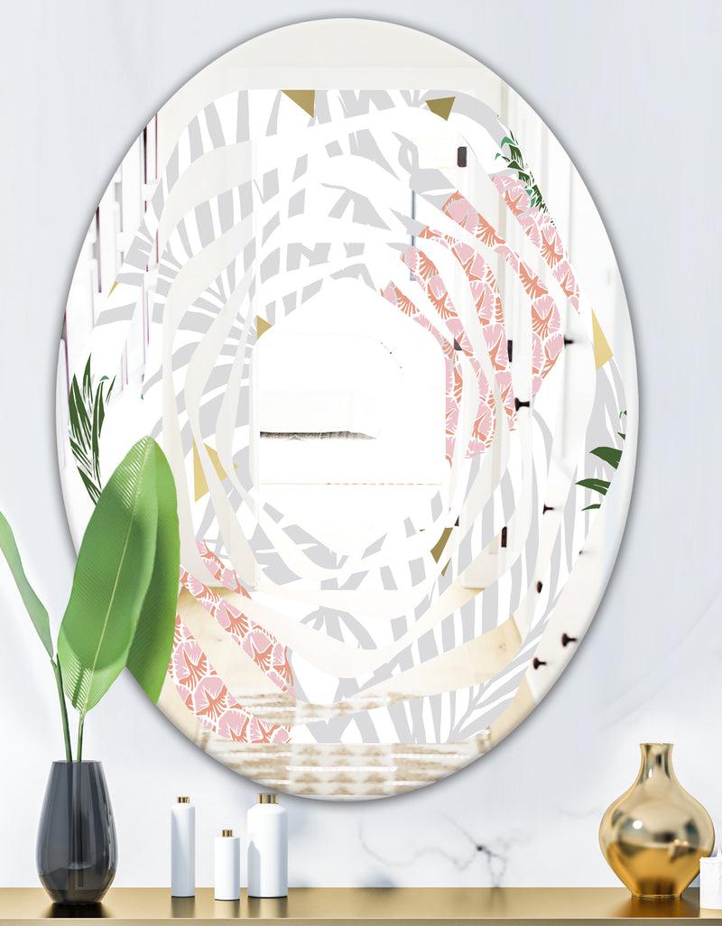DesignQ Pineappple On Tropical Leaves - Modern Round Or Oval Wall Mirror - Whirl