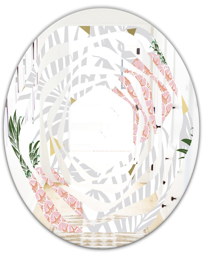 DesignQ Pineappple On Tropical Leaves - Modern Round Or Oval Wall Mirror - Whirl