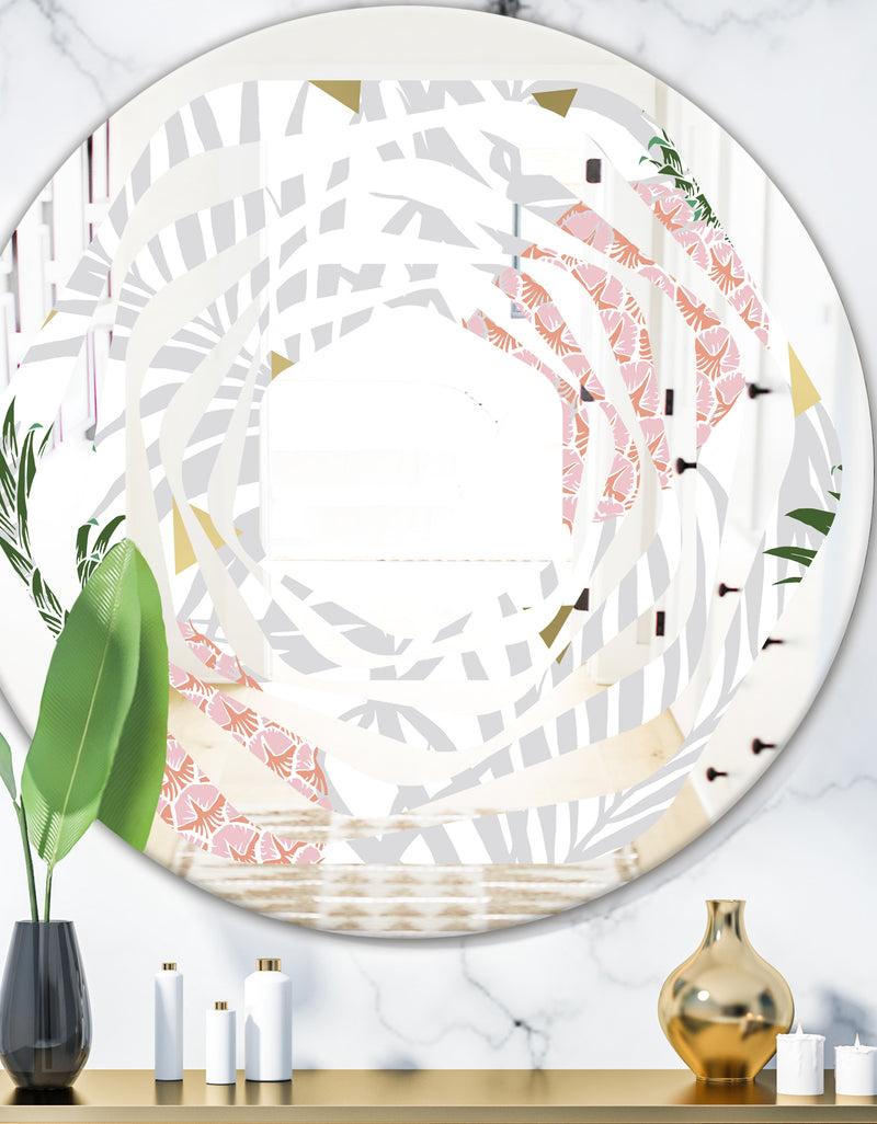 DesignQ Pineappple On Tropical Leaves - Modern Round or Oval Wall Mirror - Whirl