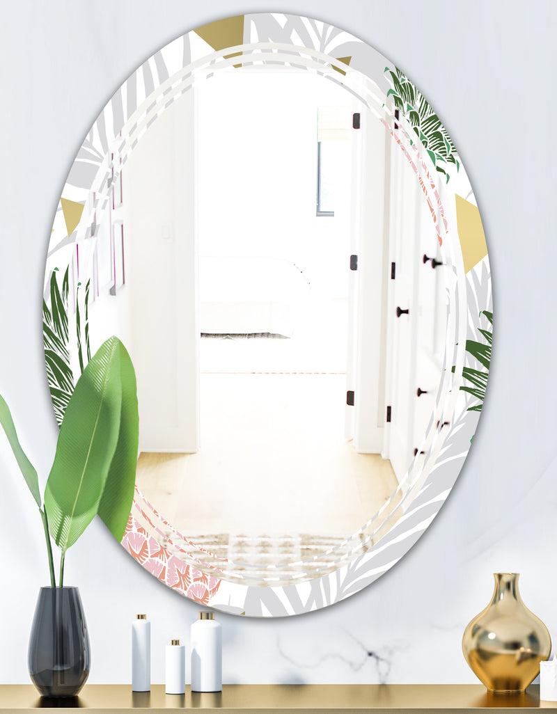 DesignQ Pineappple On Tropical Leaves - Modern Round Or Oval Wall Mirror - Triple C