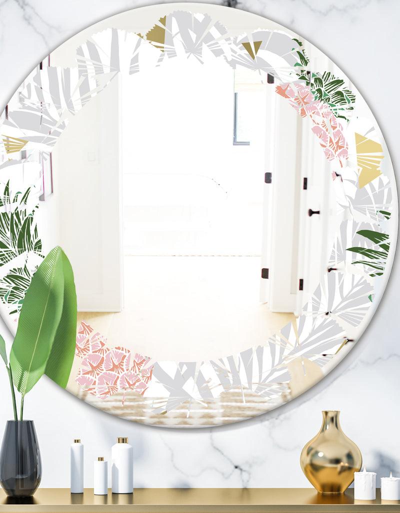 DesignQ Pineappple On Tropical Leaves - Modern Round or Oval Wall Mirror - Leaves