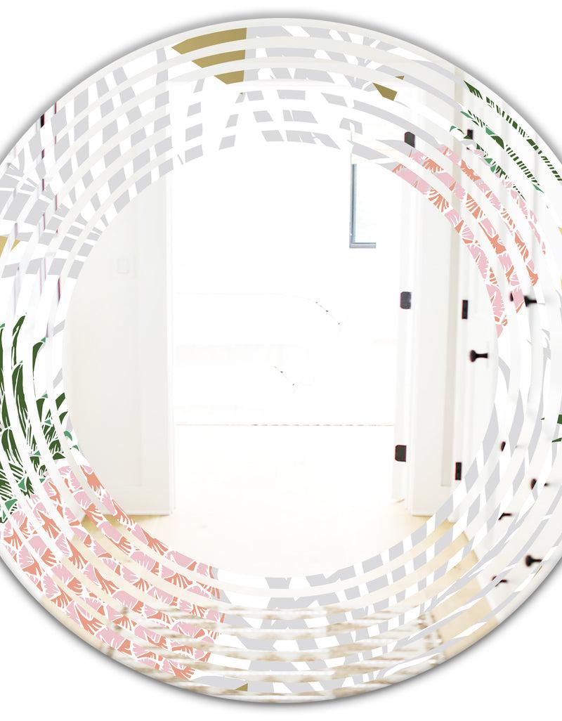 DesignQ Pineappple On Tropical Leaves - Modern Round Or Oval Wall Mirror - Wave