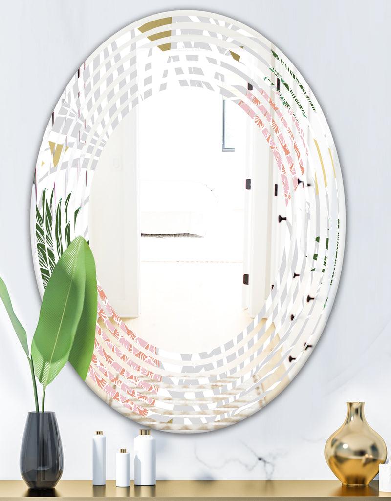 DesignQ Pineappple On Tropical Leaves - Modern Round Or Oval Wall Mirror - Wave