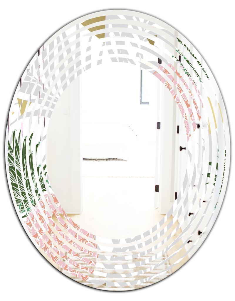 DesignQ Pineappple On Tropical Leaves - Modern Round Or Oval Wall Mirror - Wave