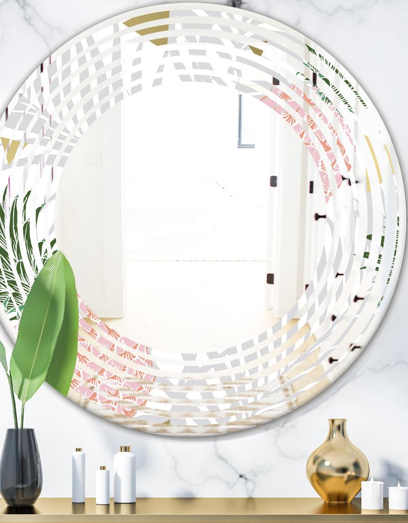 DesignQ Pineappple On Tropical Leaves - Modern Round or Oval Wall Mirror - Wave