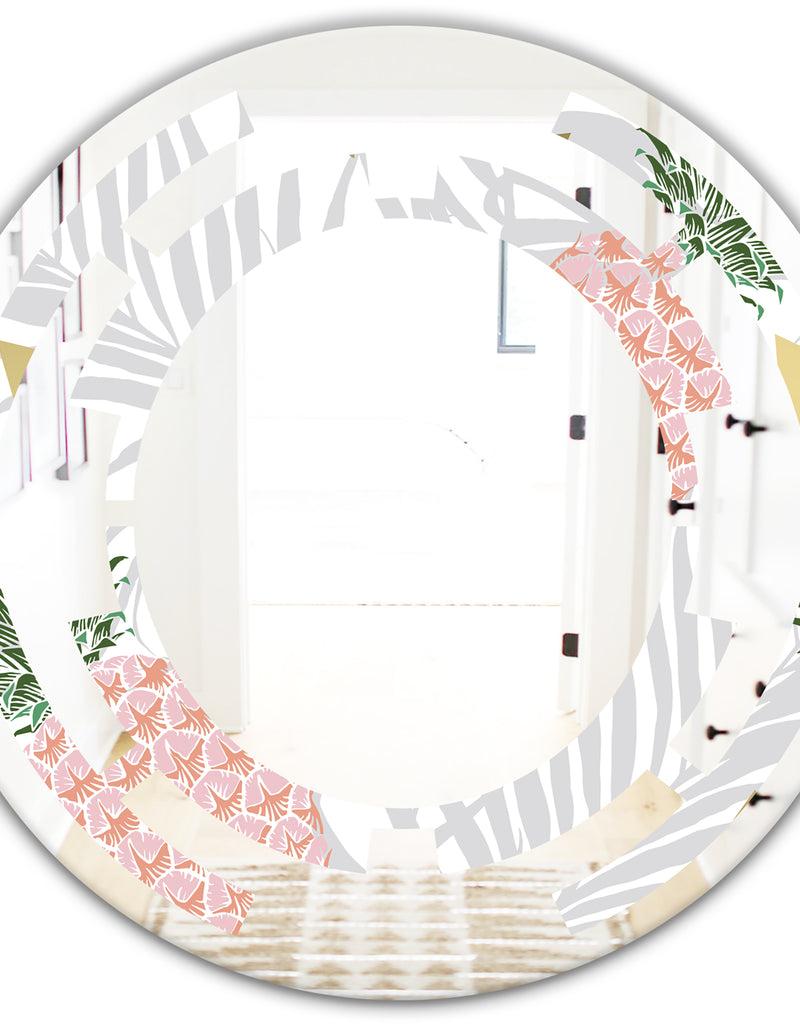 DesignQ Pineappple On Tropical Leaves - Modern Round Or Oval Wall Mirror - Space