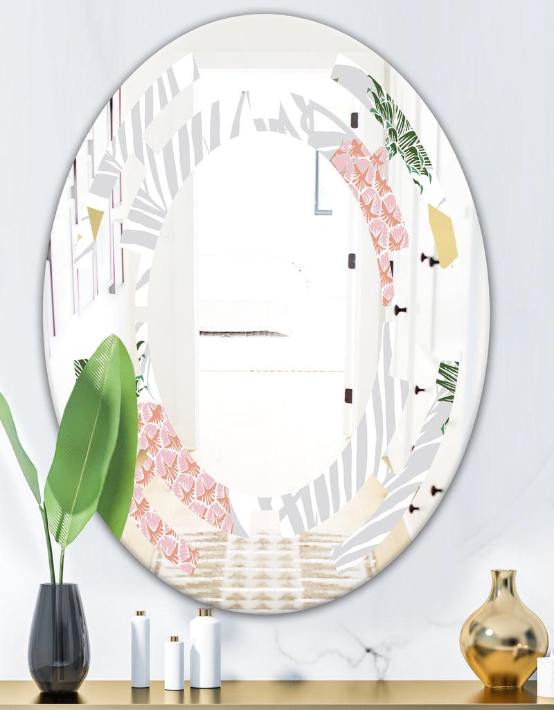 DesignQ Pineappple On Tropical Leaves - Modern Round Or Oval Wall Mirror - Space