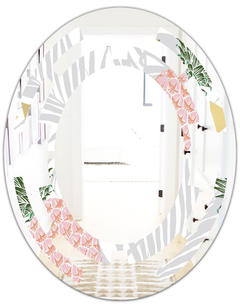 DesignQ Pineappple On Tropical Leaves - Modern Round Or Oval Wall Mirror - Space