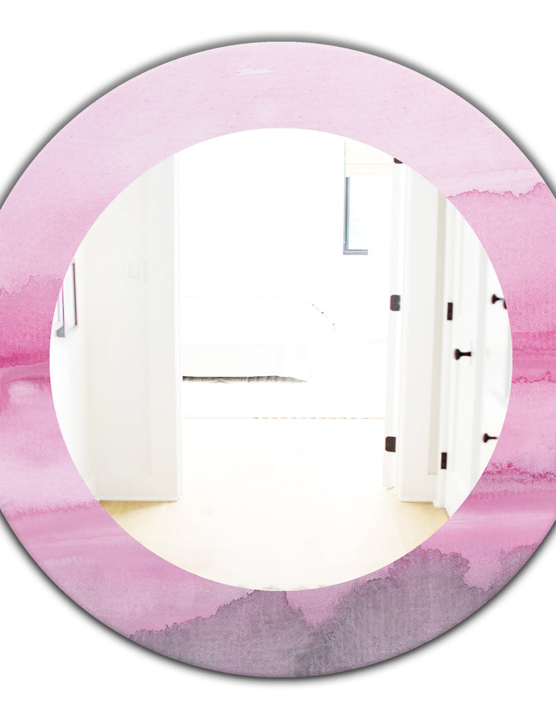 DesignQ Pink Abstract Watercolor - Shabby Chic Mirror - Frameless Oval Or Round Wall Mirror