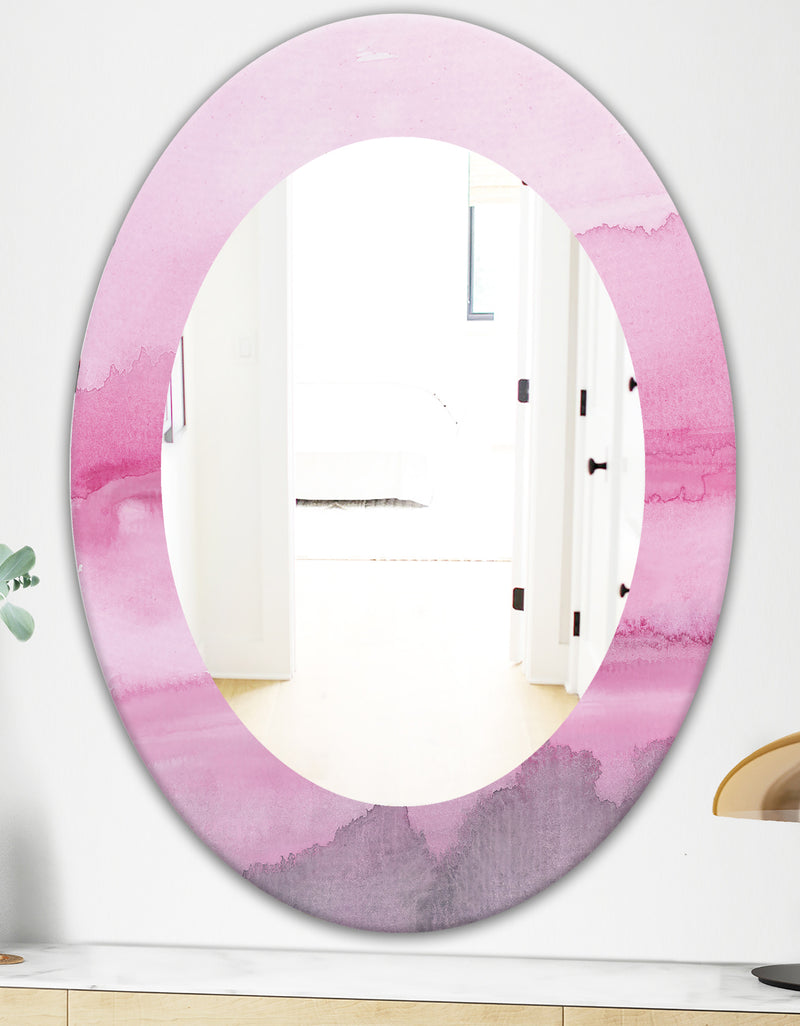 DesignQ Pink Abstract Watercolor - Shabby Chic Mirror - Frameless Oval Or Round Wall Mirror