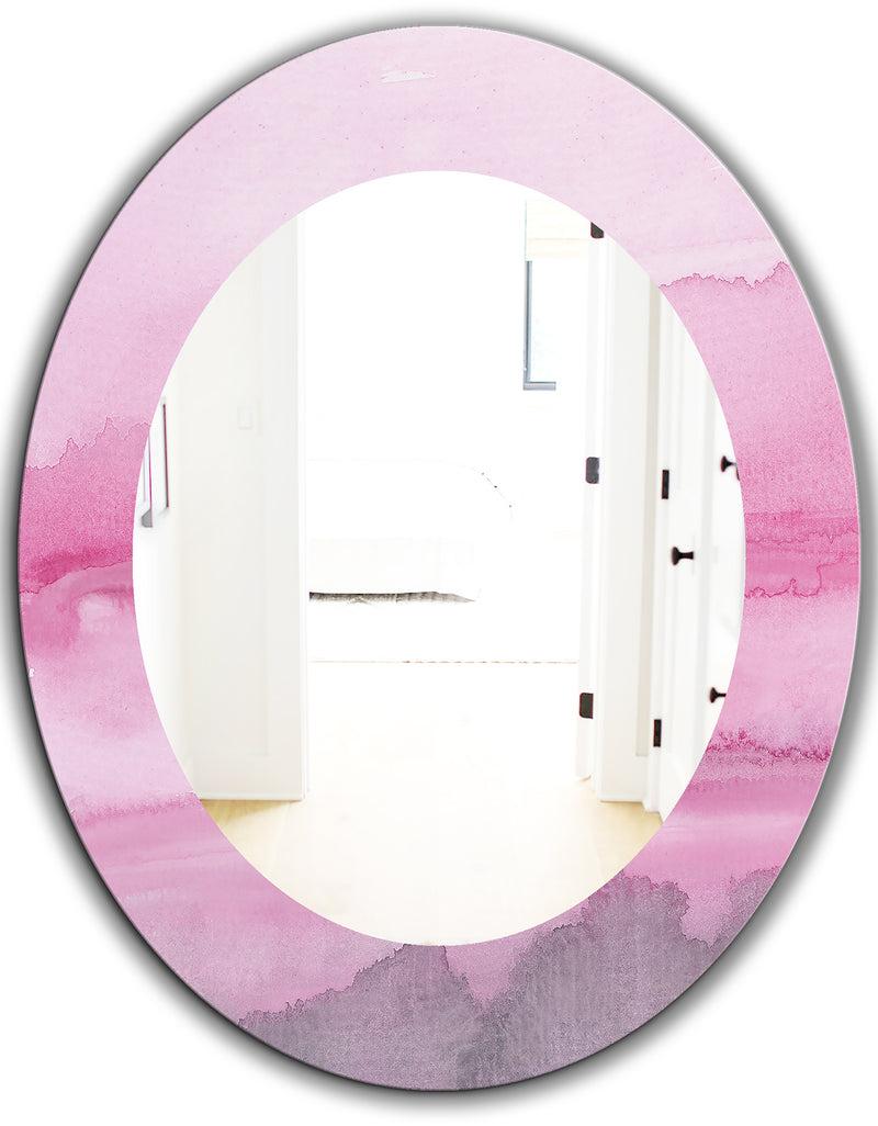 DesignQ Pink Abstract Watercolor - Shabby Chic Mirror - Frameless Oval Or Round Wall Mirror