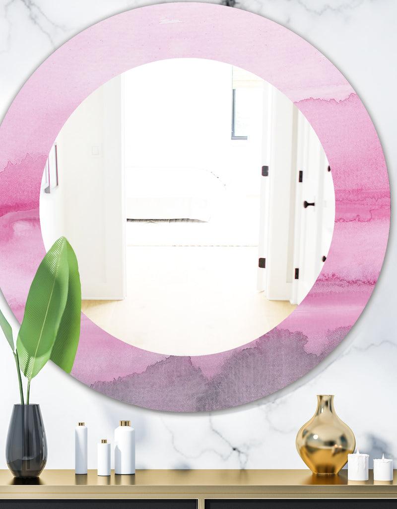 DesignQ Pink Abstract Watercolor - Shabby Chic Mirror - Frameless Oval or Round Wall Mirror