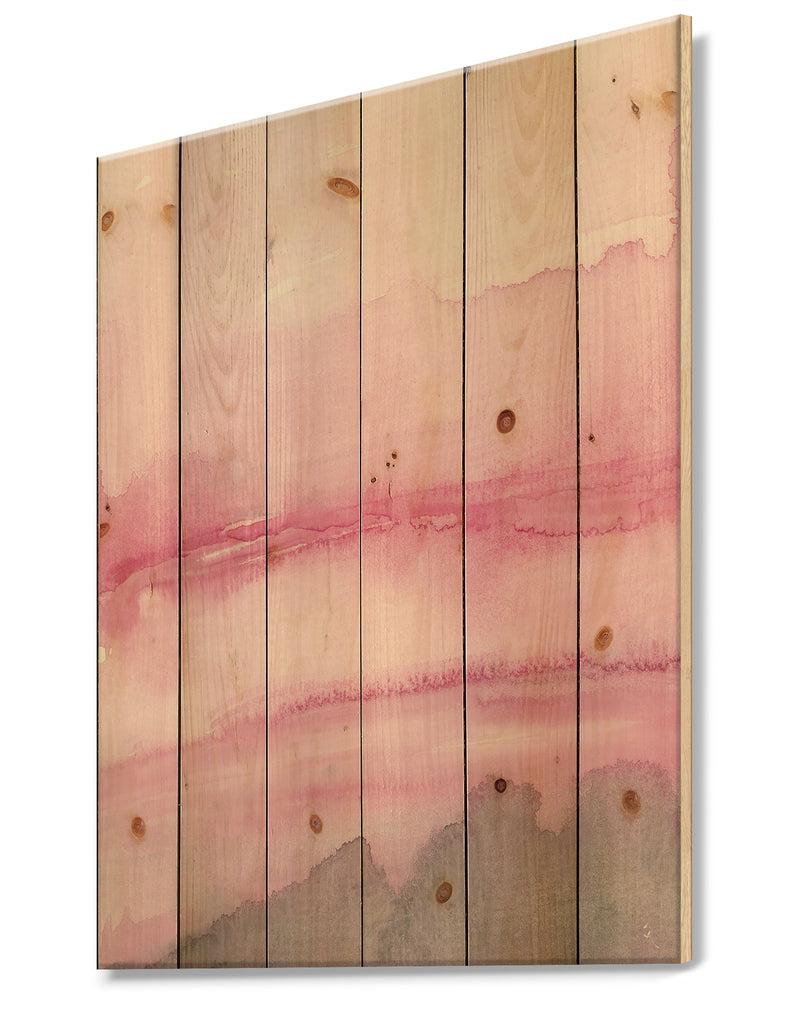 DesignQ Pink Abstract Watercolor - Shabby Chic Print On Natural Pine Wood