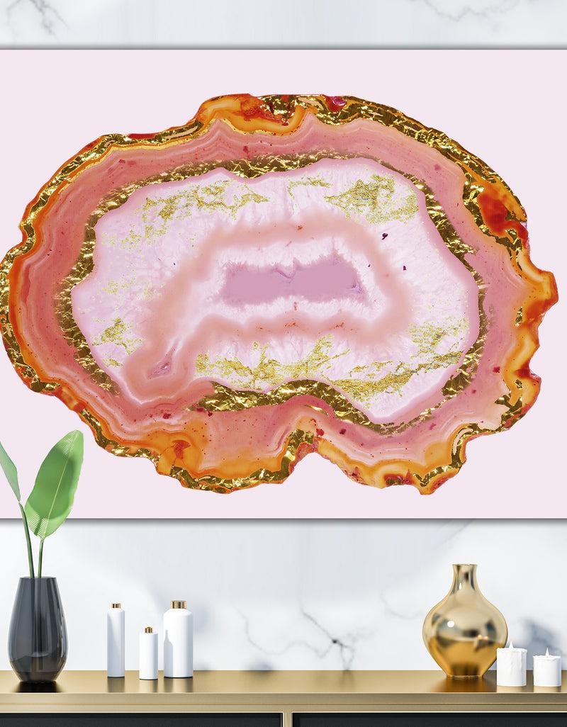 DesignQ Pink And Gold Chalcedony Agate - Modern Canvas Wall Art Print