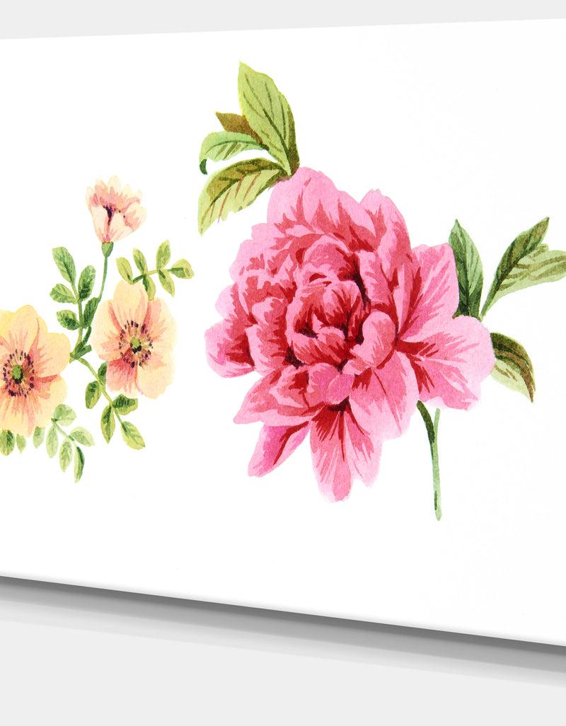 DesignQ Pink And Orange Flowers - Watercolor Floral Art Canvas Print