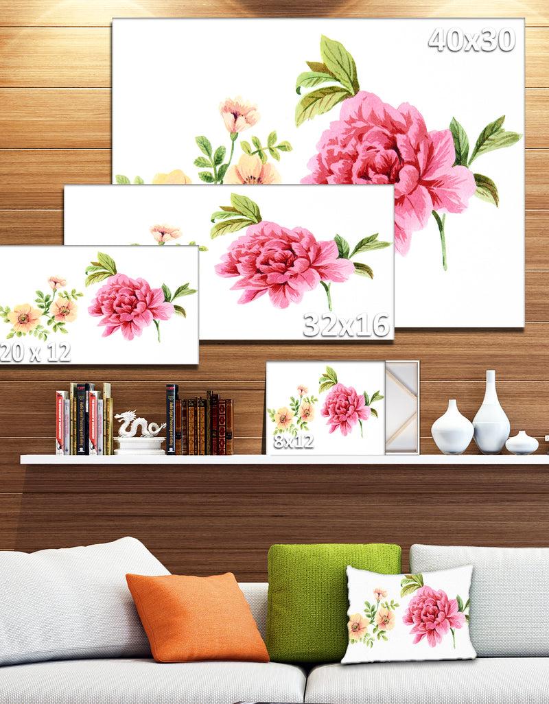 DesignQ Pink And Orange Flowers - Watercolor Floral Art Canvas Print