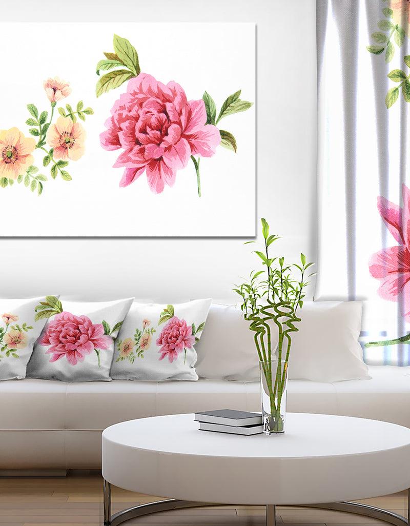DesignQ Pink and Orange Flowers - Watercolor Floral Art Canvas Print