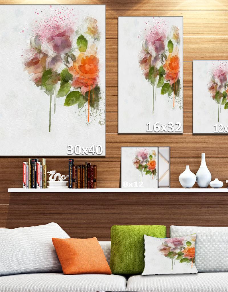 DesignQ Pink And Orange Roses On White - Modern Forest Canvas Art