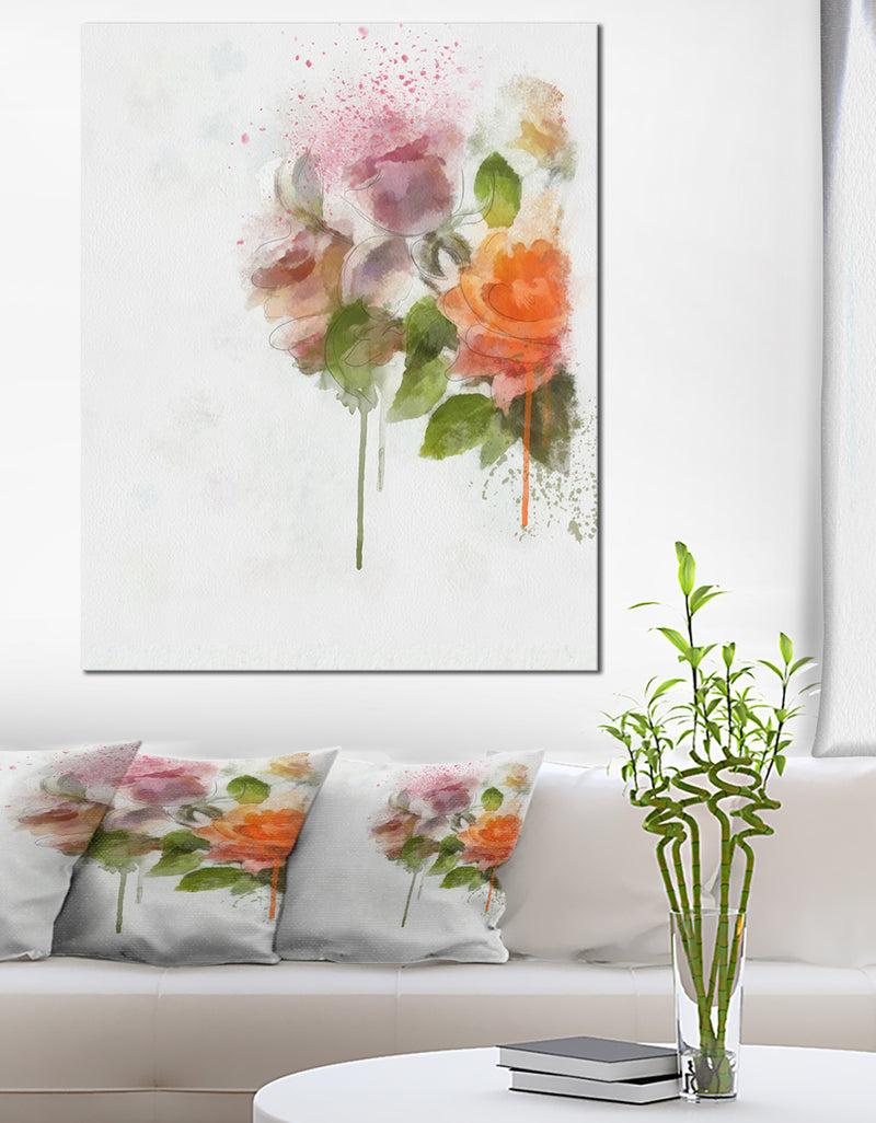 DesignQ Pink and Orange Roses on White - Modern Forest Canvas Art
