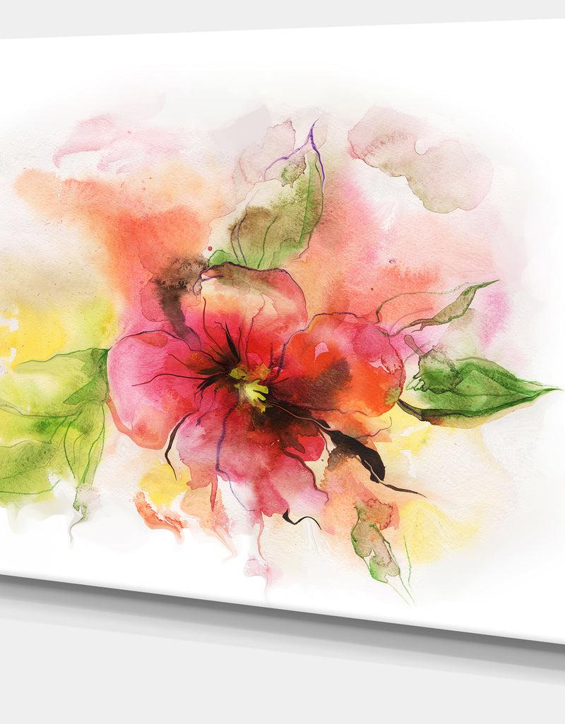 DesignQ Pink And Red Floral Design - Watercolor Floral Art Canvas Print