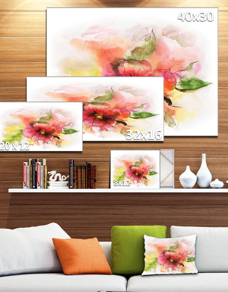 DesignQ Pink And Red Floral Design - Watercolor Floral Art Canvas Print
