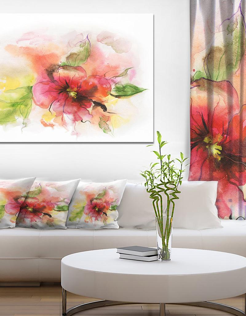 DesignQ Pink and Red Floral Design - Watercolor Floral Art Canvas Print